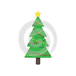 Christmas tree fir flat style design icon sign vector illustration. Symbol of family xmas holiday celebration isolated on white